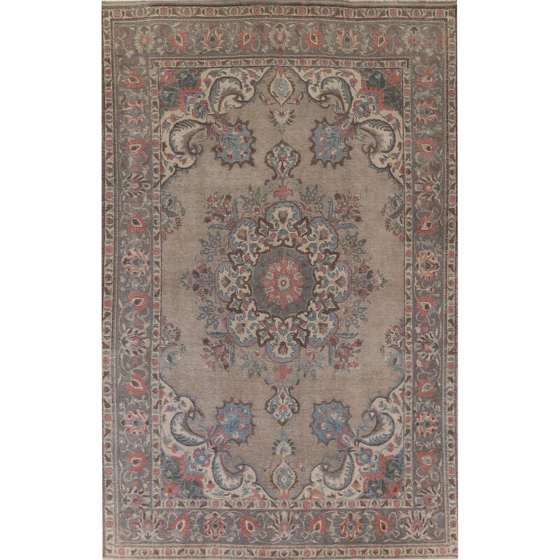 Hand Knotted Oriental 100% Wool Carpet Traditional Medallion Brown Tabriz Area Rug - 11' 4'' X 7' 10''