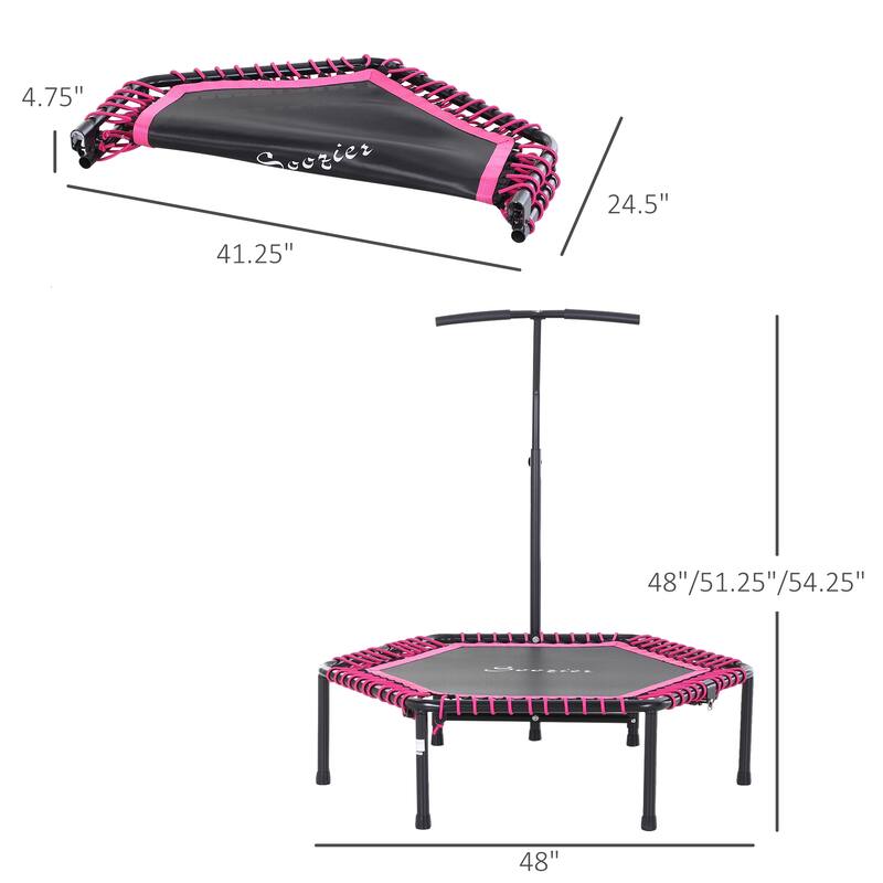 Foldable Fitness Trampoline for Adults with 3-Level Adjustable Handle - 41.25" L x 24.5" W x 4.75" H