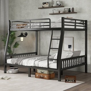 Full XL Over Queen Bunk Bed, Guardrails, Metal Frame