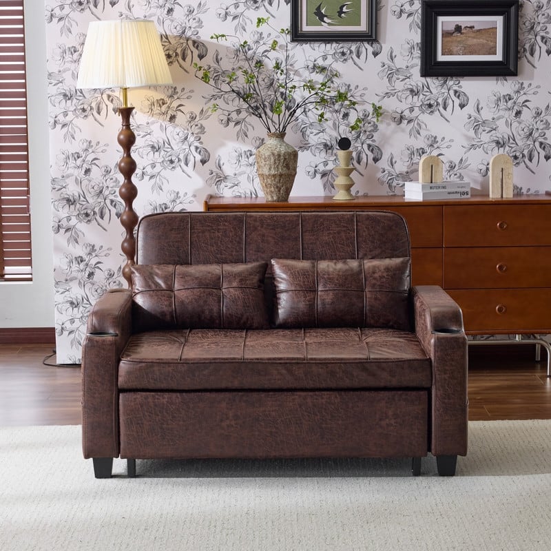 Upholstered Cat's Claw Leather Convertible Reclining Sleeper Sofa Bed With Cushions For Small Spaces