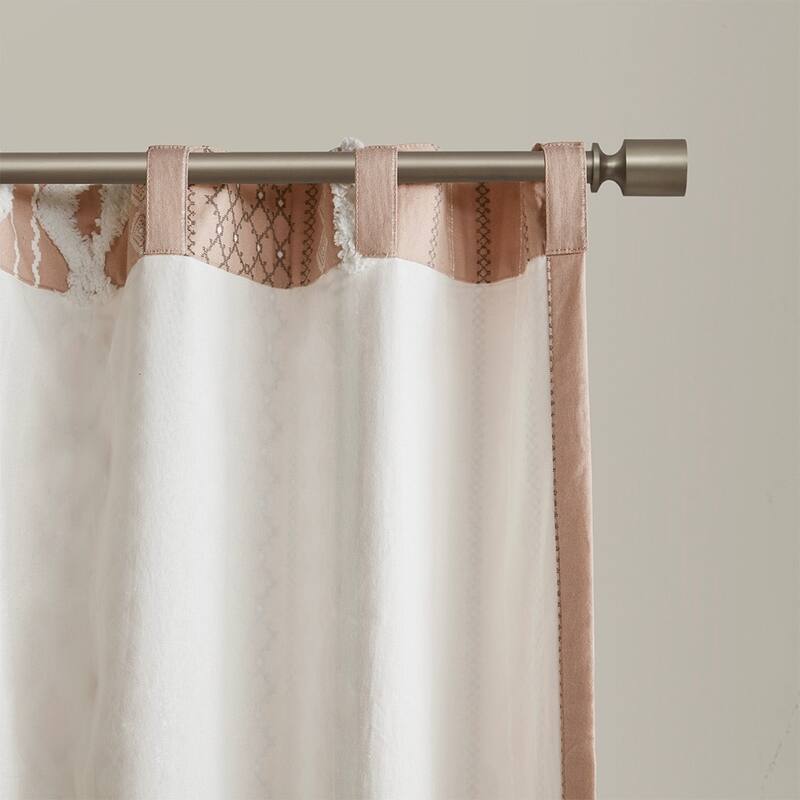 1PC Cotton Printed Curtain Panel with Chenille Stripe and Lining