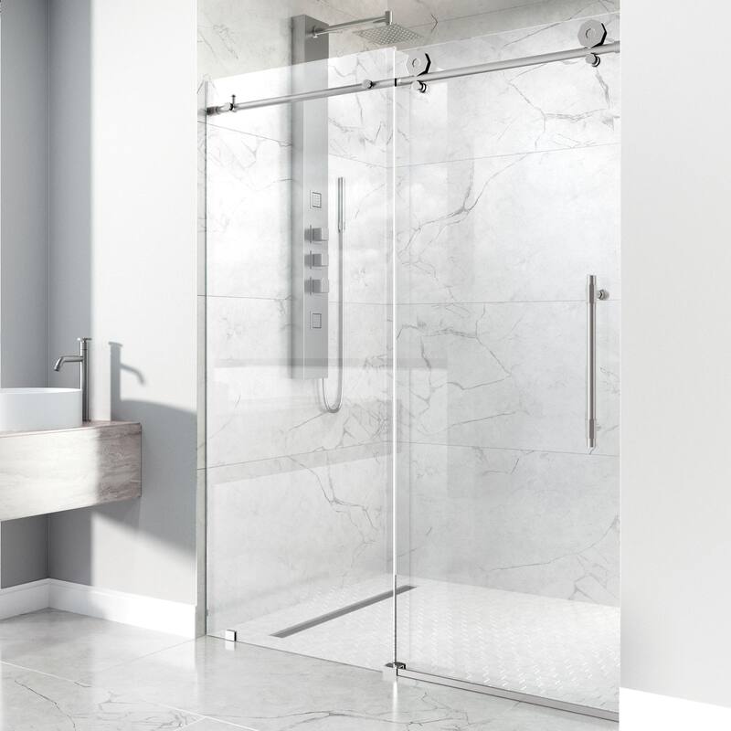 VIGO Elan Hart Frameless Sliding Shower Door - 56" to 60" W x 76" H - Stainless Steel