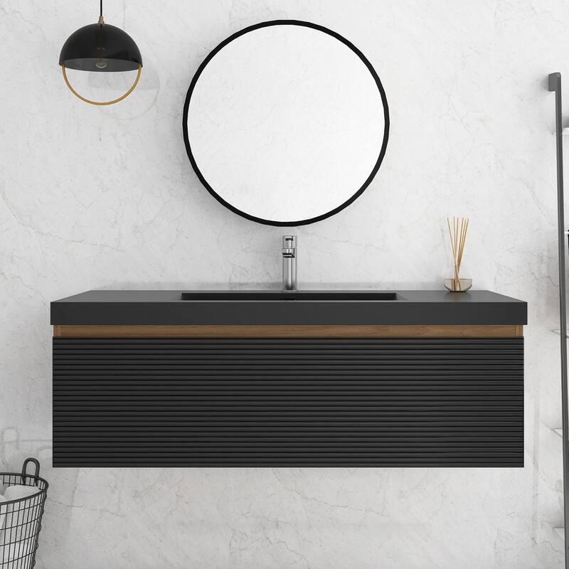 MDF Wall-Mounted Bathroom Vanity Set with Integrated Resin Sink with Drain in Matte Black
