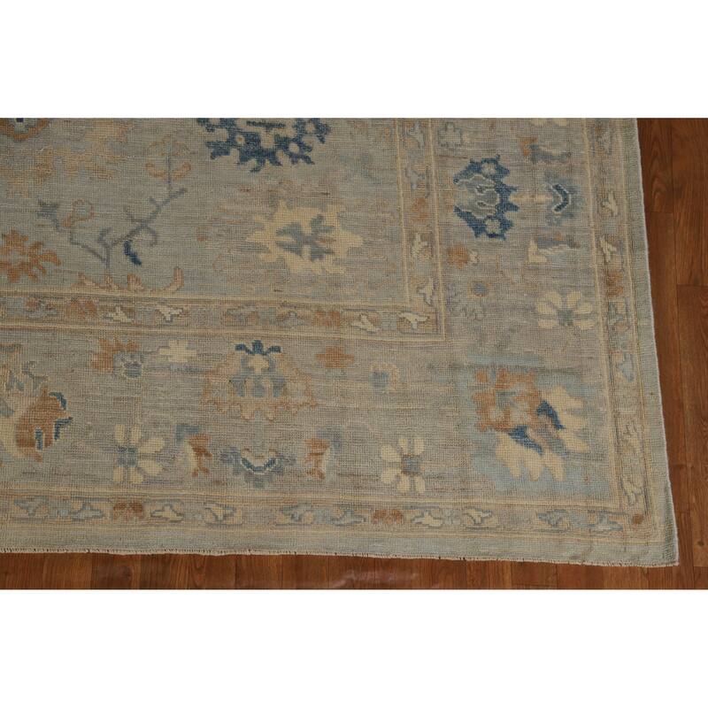 Hand Knotted Oriental 100% Wool Carpet Transitional All-Over Greys & Charcoal Oushak Area Rug - 9' 11'' X 8' 1''