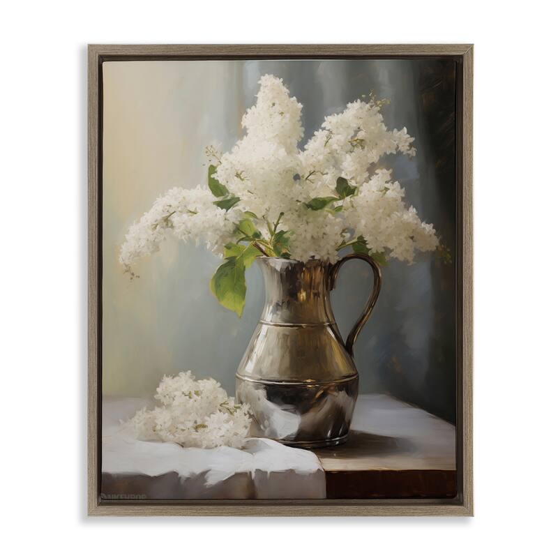 Stupell White Lilacs Still Life Framed Floater Canvas Wall Art Design By Arlington Prints - 17 x 21 - Brown