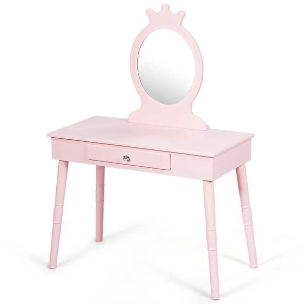 Shop Gymax Kids Vanity Makeup Table Chair Set Make Up Stool Play