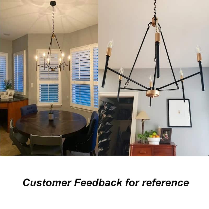Alestair Modern Transitional Classic Candle Chandelier Black Gold Metal Farmhouse Pendant for Foyer