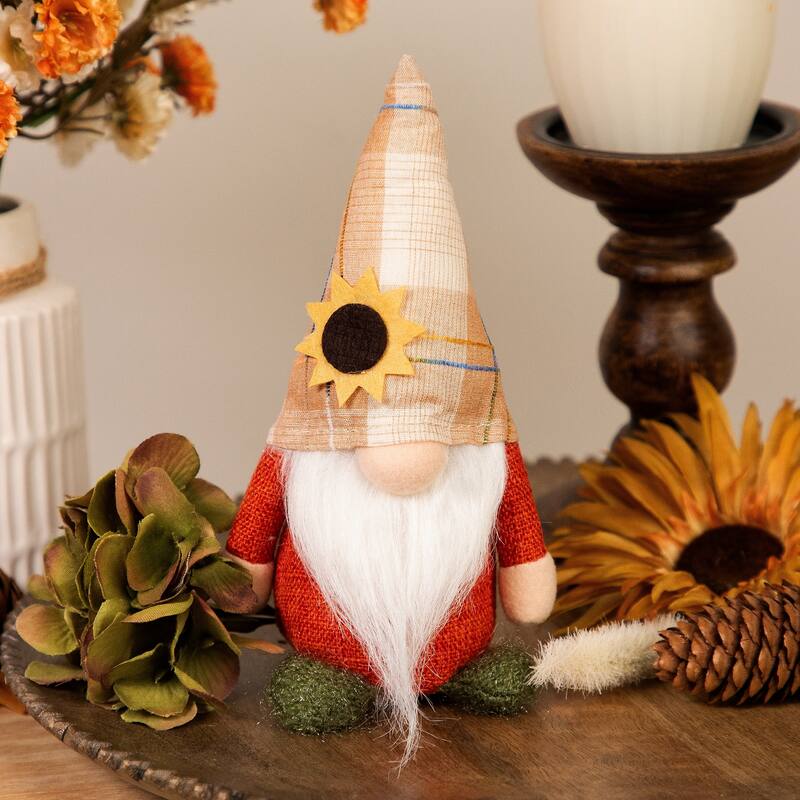 Fall Harvest Gnome with Sunflower Hat Decoration - 7.5"