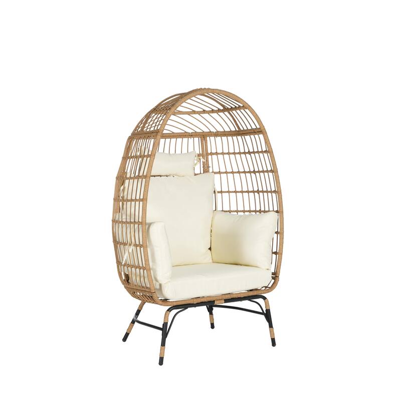 Oversized Outdoor Rattan Wicker Egg Chair with Cushions and Pillows