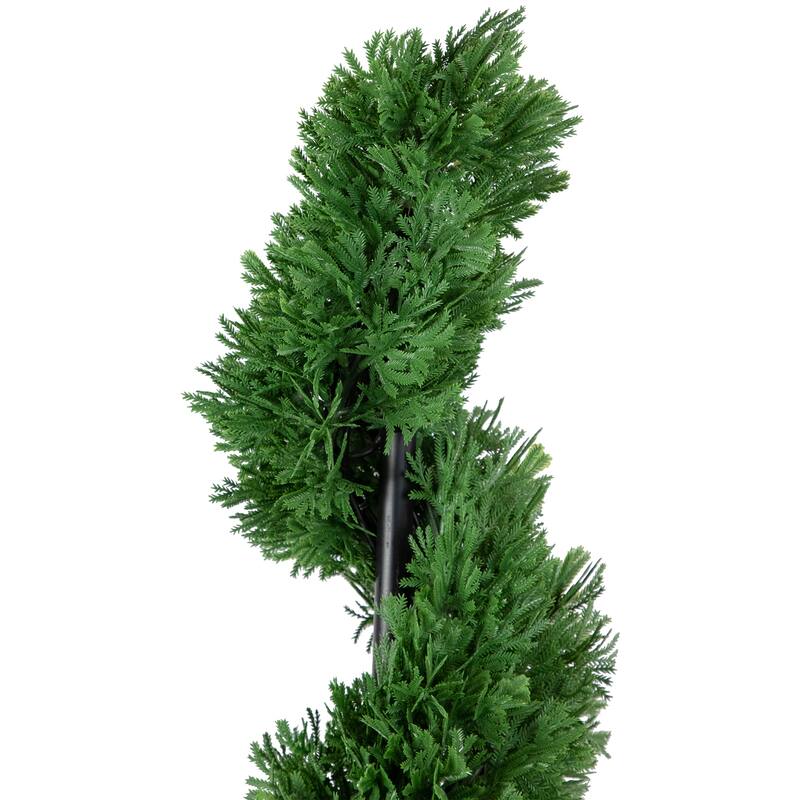 4' Artificial Cedar Spiral Topiary Tree in Black Pot Unlit - 14