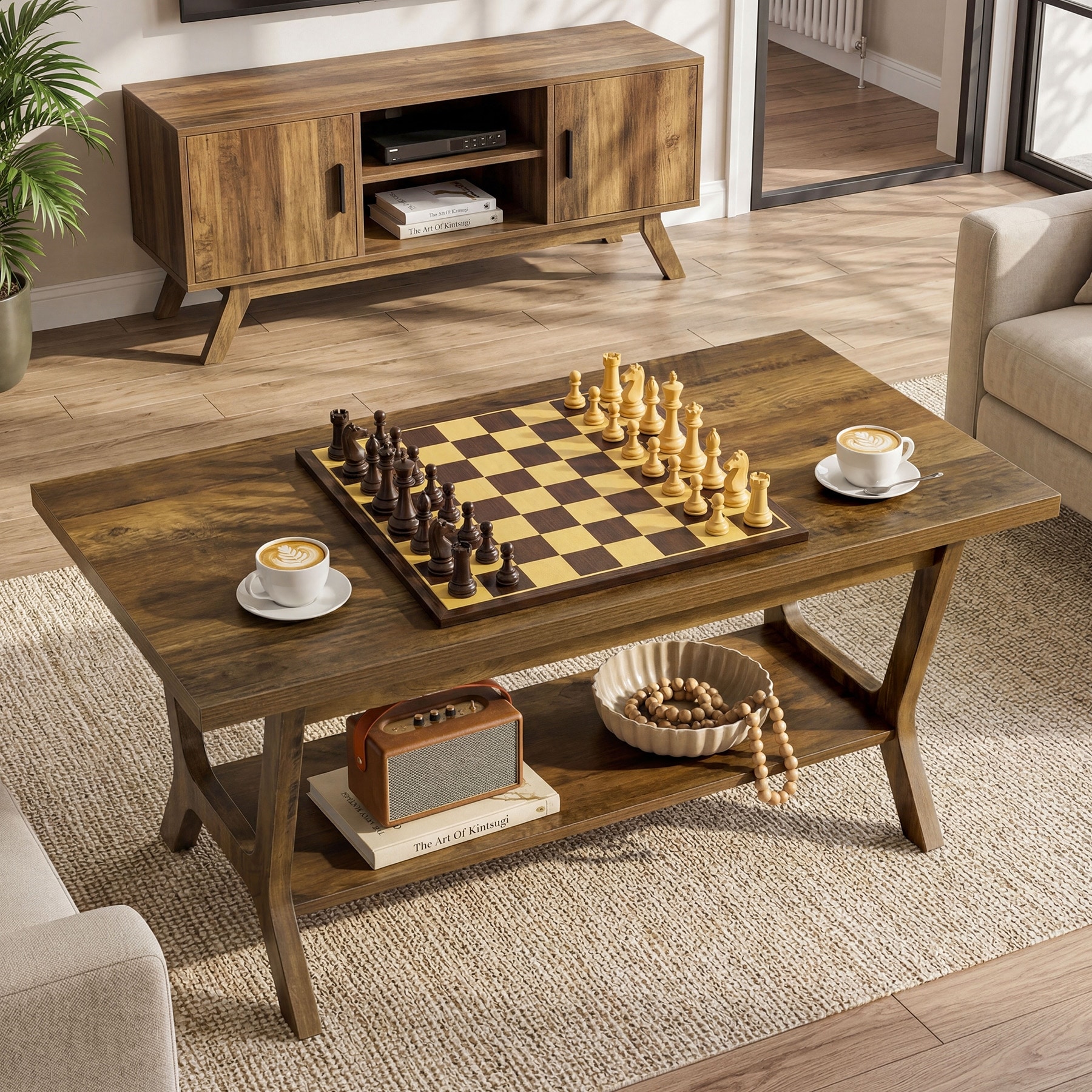 47.3 Inch Rectangular Coffee Table for Living Room, Farmhouse Style - 47.24" L x 23.62" W x 19.69" H
