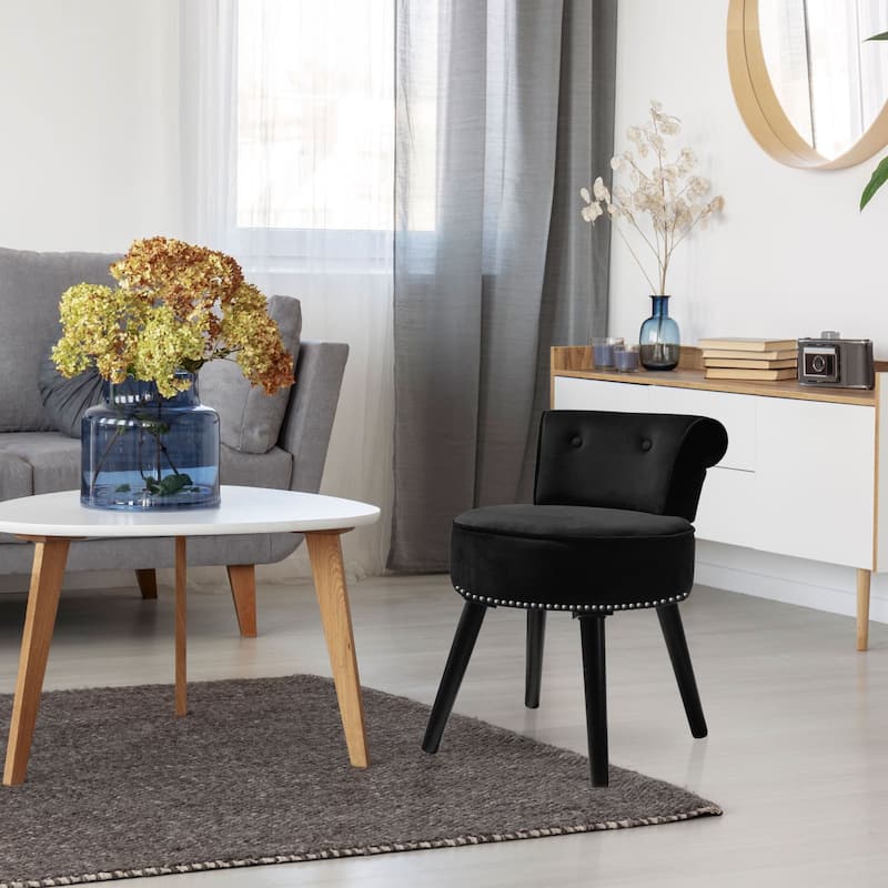 VEIKOUS Makeup Vanity Stool Chair with Low Back and Wood Legs-17.3" x 15.7" x 25.1"