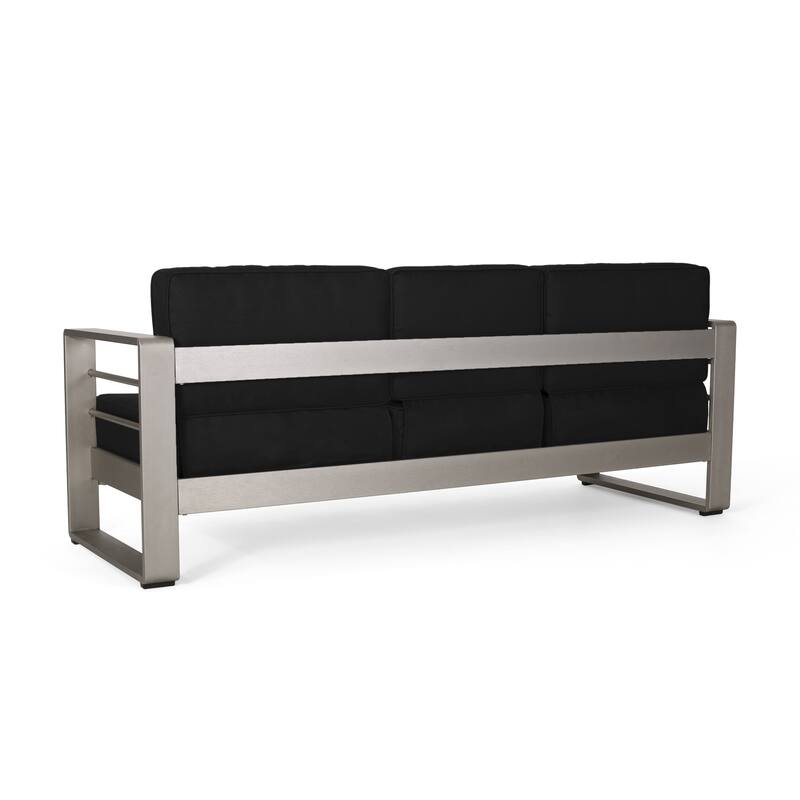 Cape Coral Aluminum and Sunbrella Outdoor 3 Seater Sofa with Cushions by Christopher Knight Home