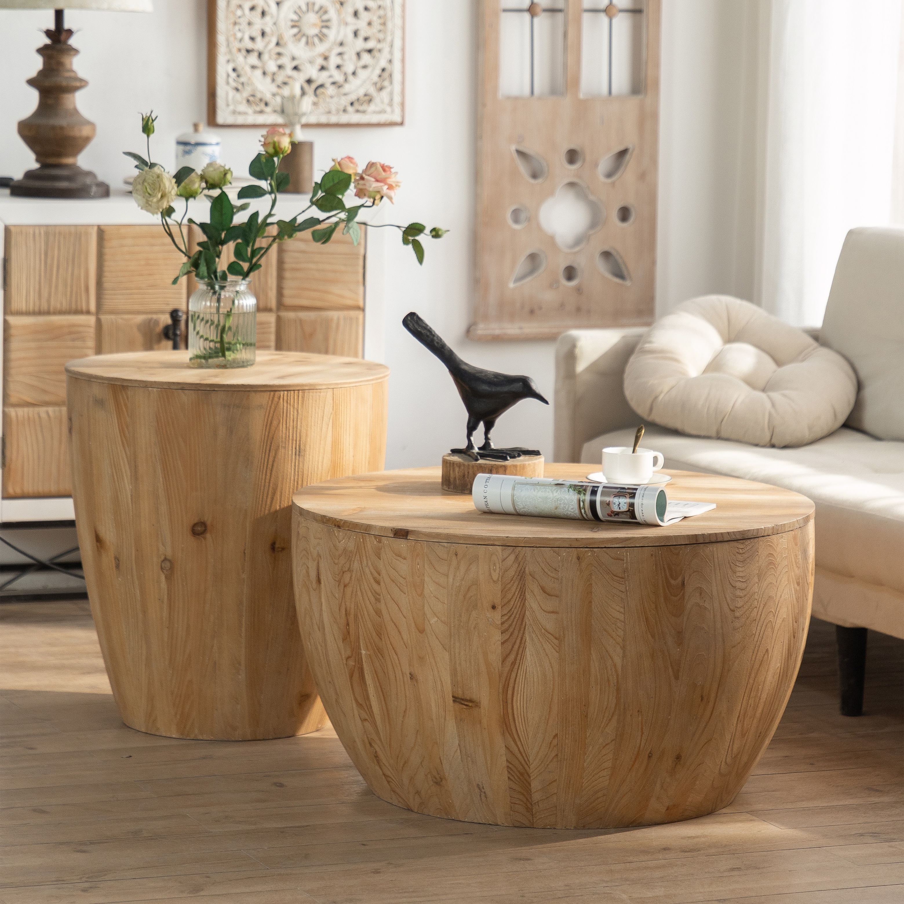 Two-piece Vintage Style Bucket Shaped Coffee Table Set