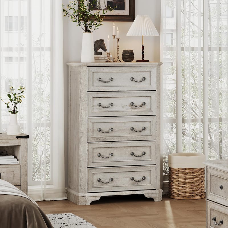 Vintage 5 Drawers Dresser, Bedroom Storage Cabinet, Dressers Organizer