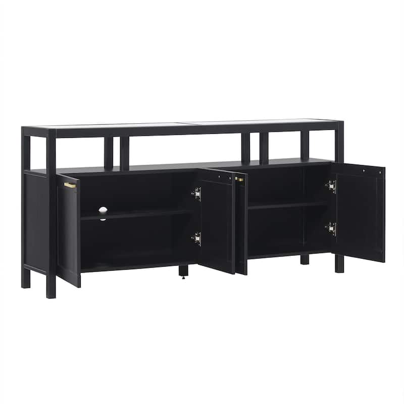 Walker Edison Modern Solid Wood 58" TV Stand with Glass Top
