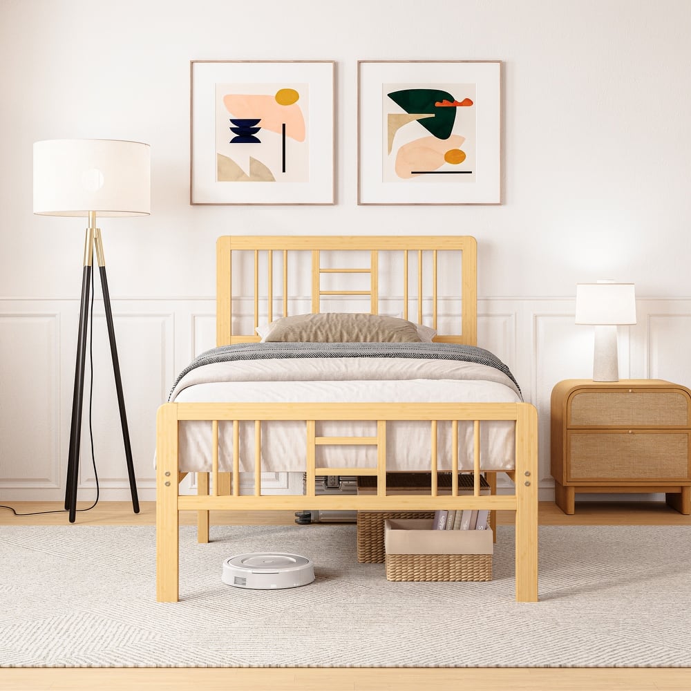 35 Inch Solid Bamboo Bed Frame with Headboard, Durable & Aesthetic Bedroom Upgrade