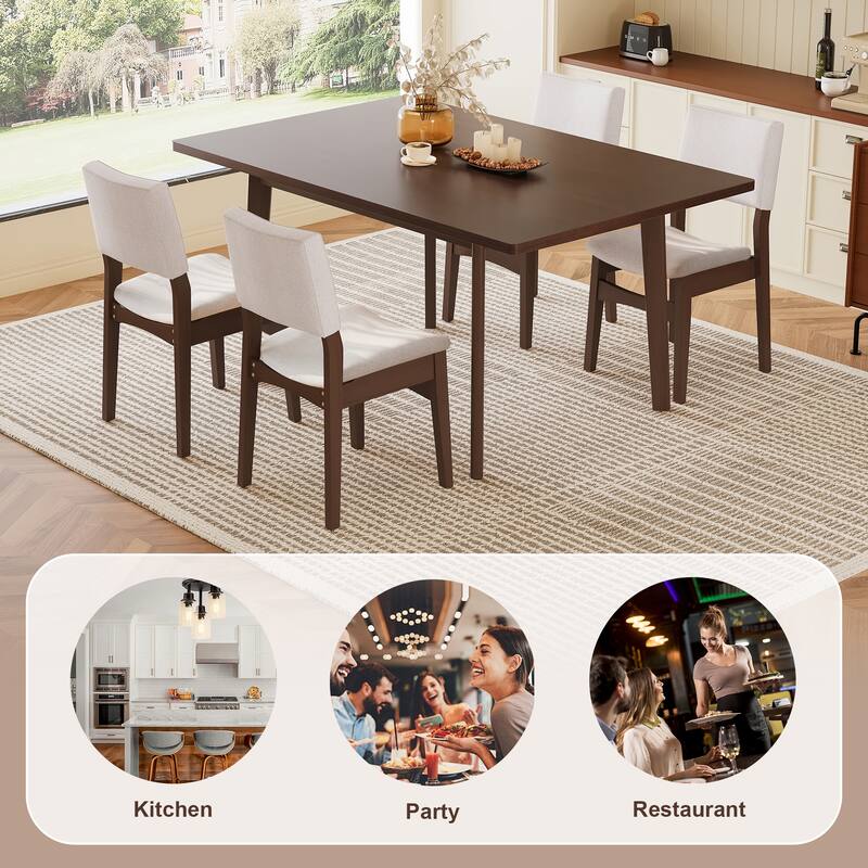 5-Piece Modern Dining Set: Rectangular Solid Wood Table & 4 Upholstered Linen Chairs, Kitchen Table Set
