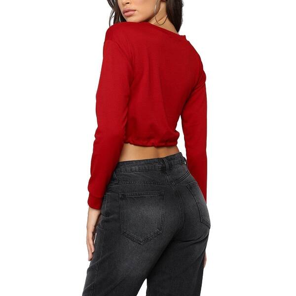 REDMAKER Solid Long Sleeve Hoodie Faux Fleece Warm Sweatshirts for Women with Pocket Drawstring V Neck Blouse Tops