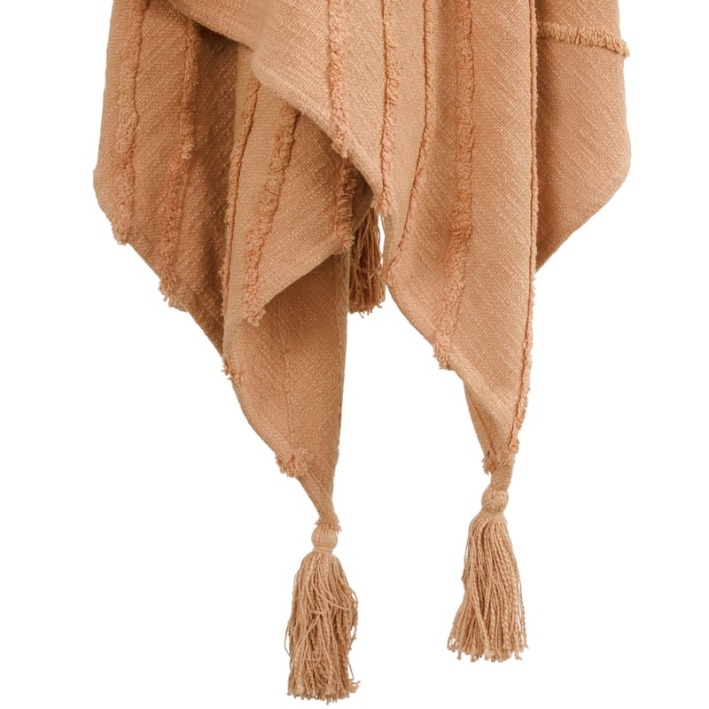 HomeRoots 50" X 60" Terra Cotta Cotton Woven Geometric Throw Blanket with Fringe