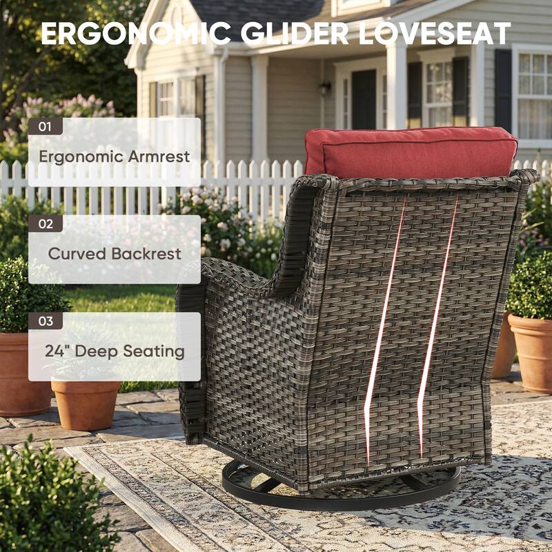 Pocassy Outdoor Wicker Glider Swivel Club Chairs (Set of 2) - Mix Grey