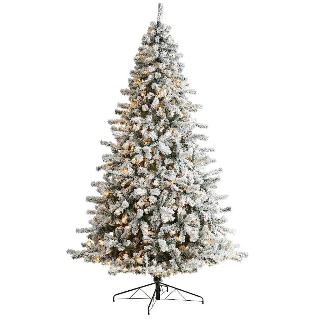 9' Pre-Lit Flocked Rock Springs Spruce Christmas Tree, Warm Clear LED Lights - 9 Foot