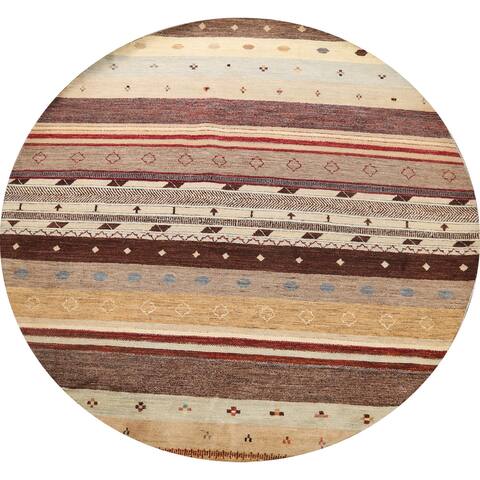 Striped Gabbeh Kashkoli Area Rug Wool Handmade Oriental Carpet - 7'9" x 8'2" Round