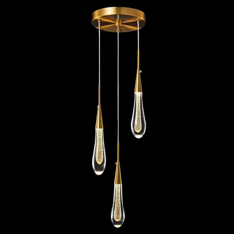 KAYLA Raindrop Chandelier, Modern Glass Pendant Light, Bulb Included - 3 - Glod