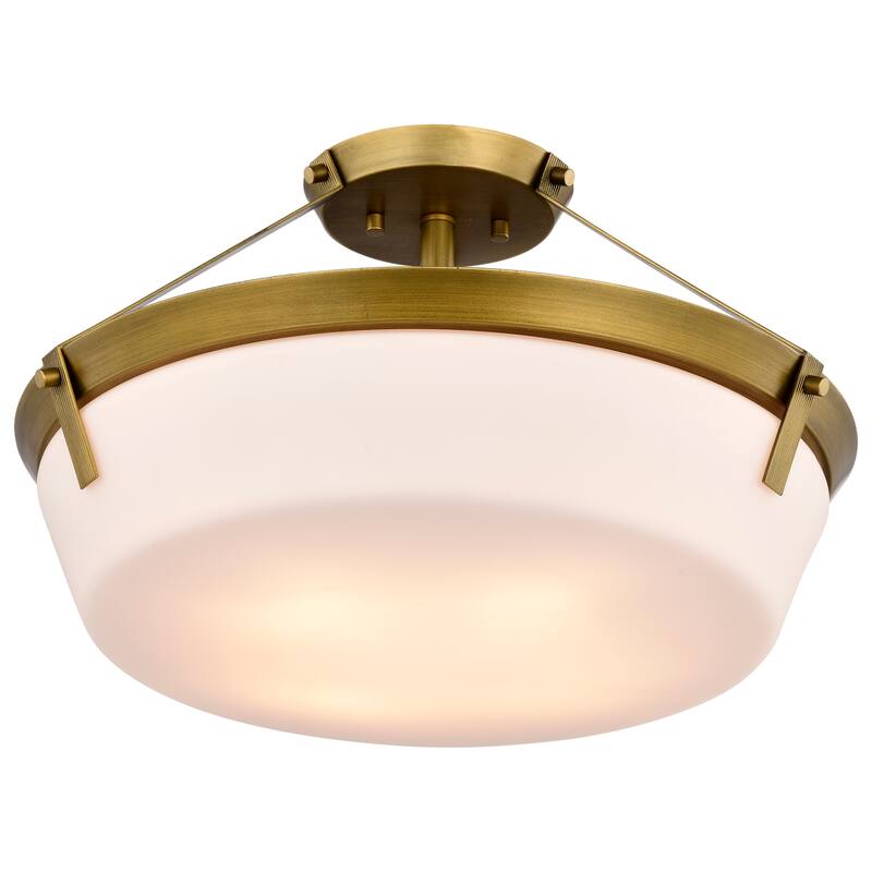 Rowen 4 Light Semi Flush - Natural Brass Finish - Etched White Glass - Natural Brass