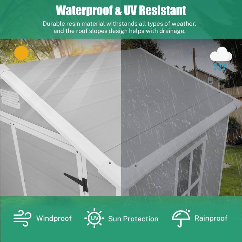 6x4.4FT Outdoor Resin Plastic Storage Shed with Floor, Lockable Doors