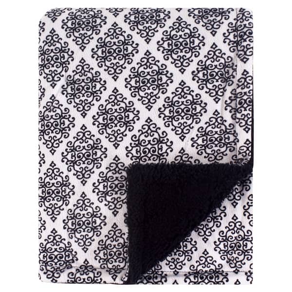 slide 1 of 1, Hudson Baby Infant Girl Plush Blanket with Faux Shearling Back, Classic Damask, One Size - Classic Damask - One Size One Size - Classic Damask