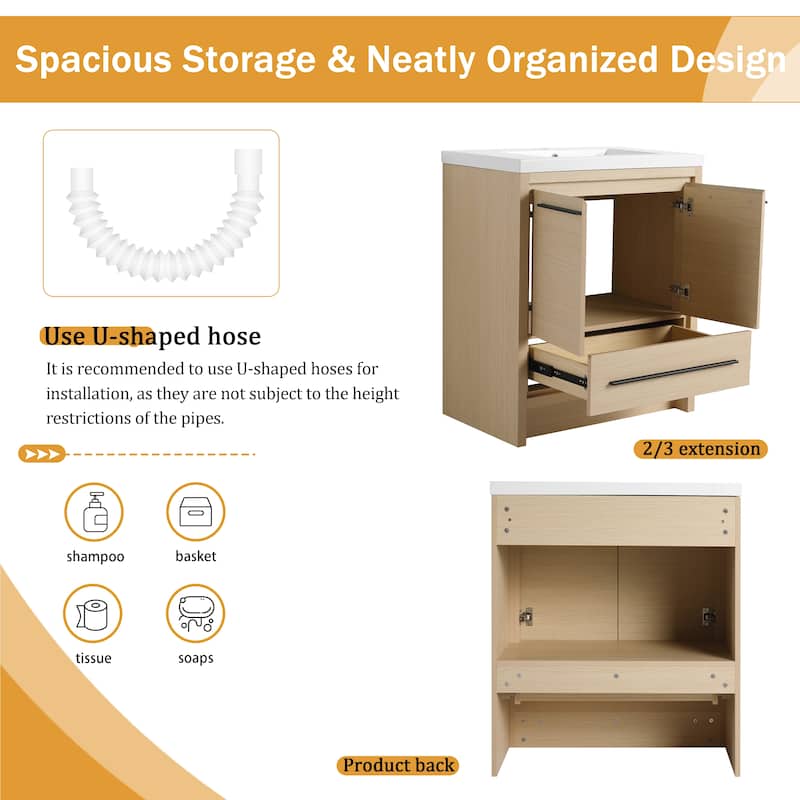 Malwee 24"/30"/36"/48"/60" Bathroom Vanity with Sink, FreeStanding Vanity with Soft Close Door and Drawer