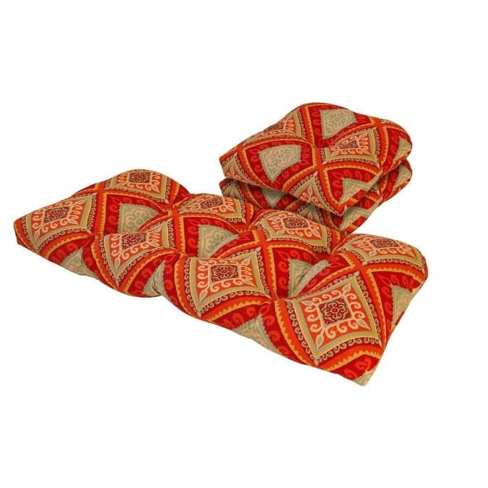 Outdoor Spanish Tile Red and Orange 3 Piece Cushion Set 19"x44", 19