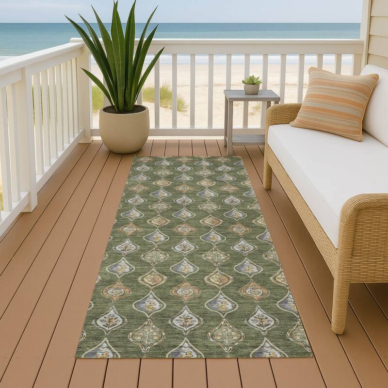 Machine Washable Indoor/ Outdoor Casual Greenwood Chantille Rug - Olive - 2'3" x 7'6"