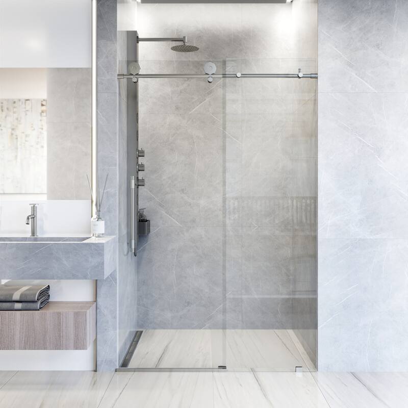 Vigo VG60226076 Elan Hart 76" High x 60" Wide Sliding Frameless Shower - Stainless Steel
