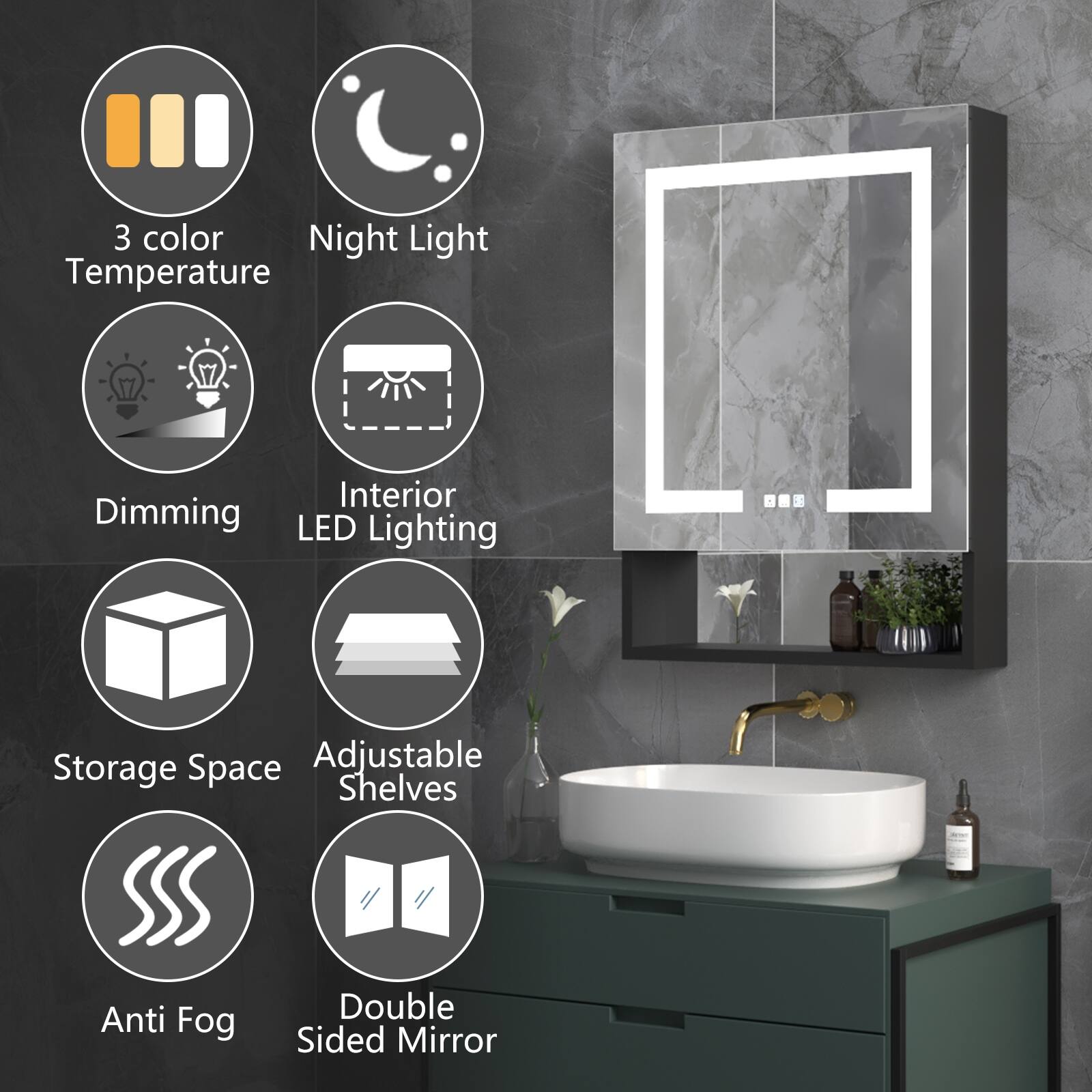 24'' x 32'' LED Lighted Bathroom Medicine with Mirror and Shelf