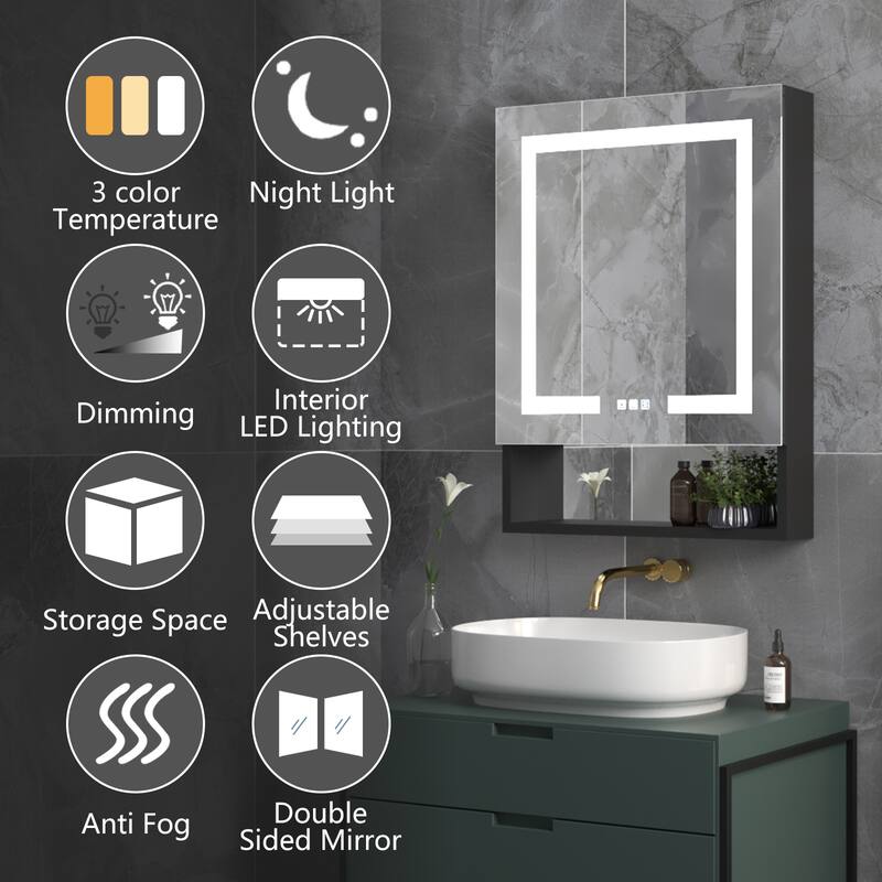 24'' x 32'' LED Lighted Bathroom Medicine with Mirror and Shelf