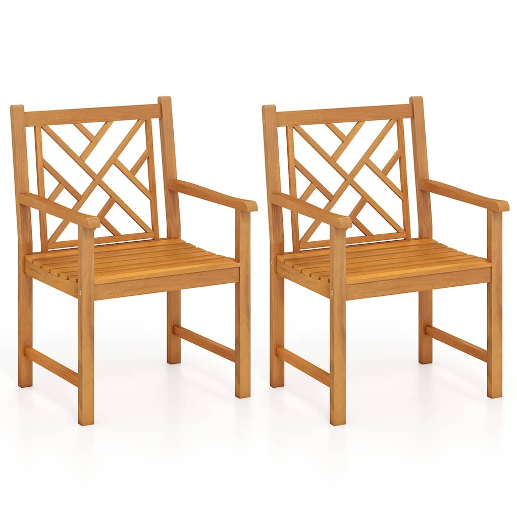 Set of 2 Natural Acacia Wood Patio Dining Chair with Slatted Seats, Ergonomic Back and Durable Frame