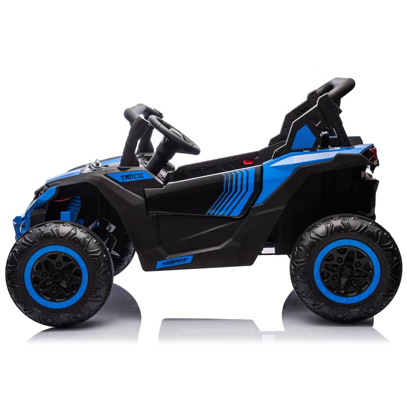 Blue Electric Vehicle for Kids with Parent Remote Control, Ride on Car with Seat Belt, Off-Road Vehicle with Battery Indicator