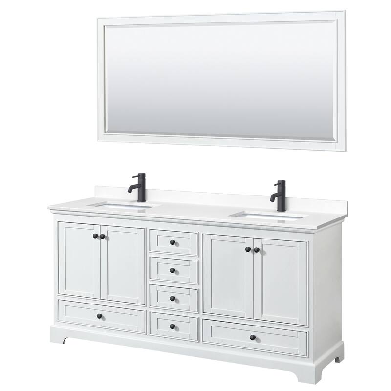 Wyndham Collection Deborah 72" Free Standing Double Basin Vanity Set - White / White Cultured Marble Top / Matte Black
