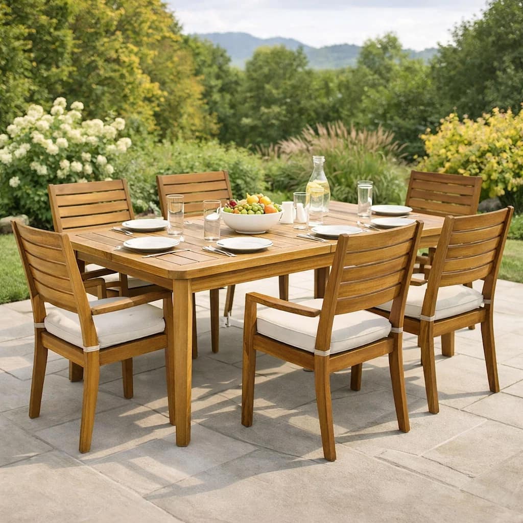 Outdoor Rectangular Coffee Table, Slatted Panels, Natural Brown Acacia Wood