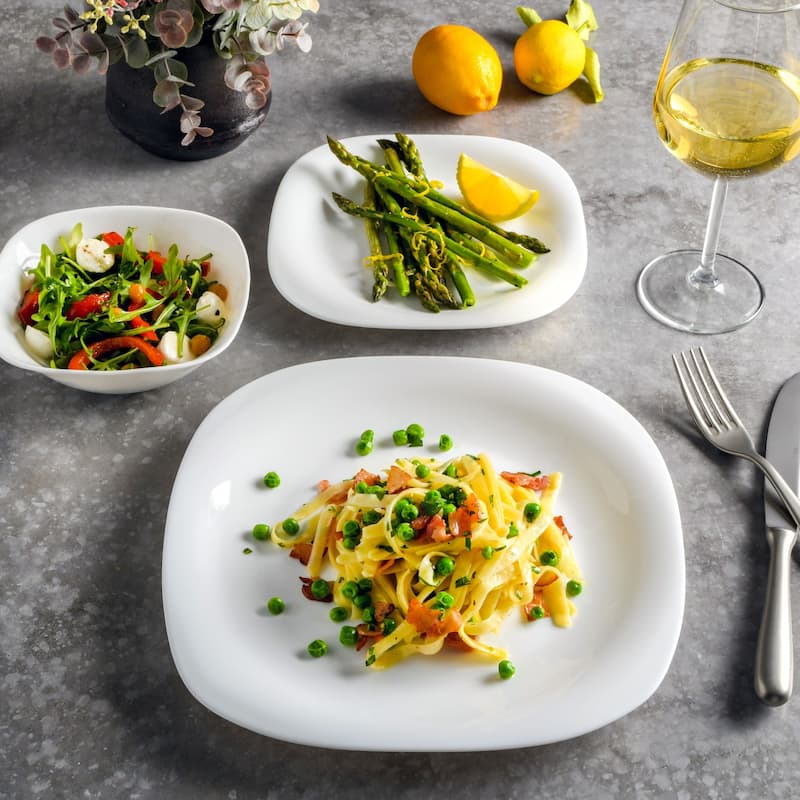 Gibson Home Ultra Soft-Square 18-Piece Dinnerware Set, Opal Glass