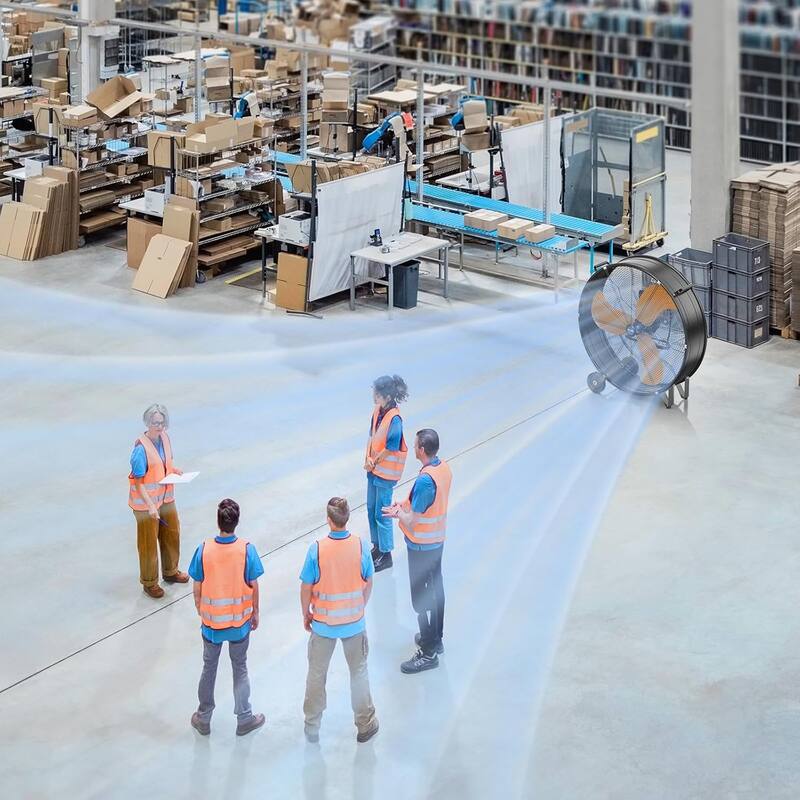 30" Industrial 3-Speed 235W Adjustable High Velocity Portable Drum Fan with Wheel and Orange Blades