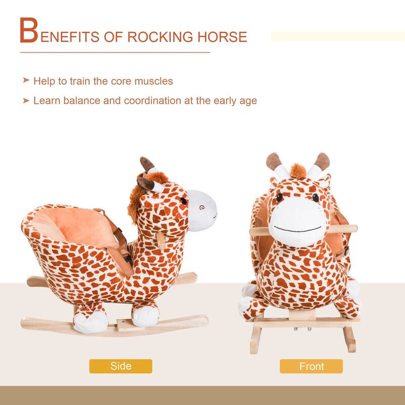 Plush Giraffe Rocking Toy with Song, Soft Body, and Security Belt - Lightweight for Kids Ages 18 Months and Up