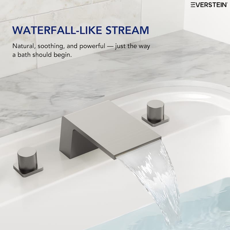 Modern Wide Waterfall Bathtub Faucet, Deck Mount 2-Handle Roman Tub Faucet