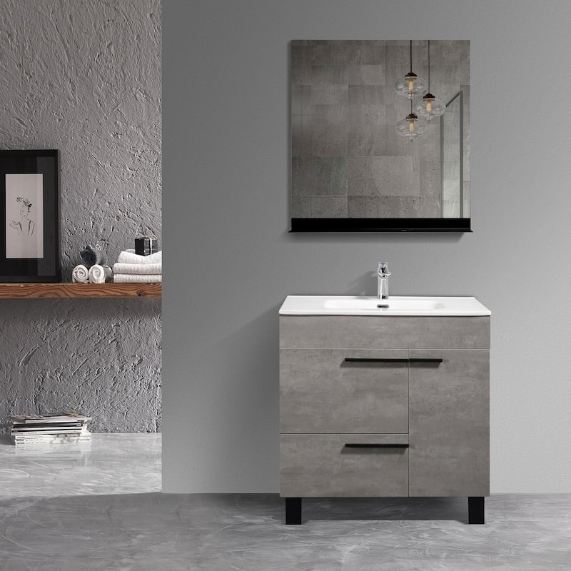 Freestanding Bathroom Vanity Set in Concrete Grey with Integrated Ceramic Sink - 24" x 34" in.