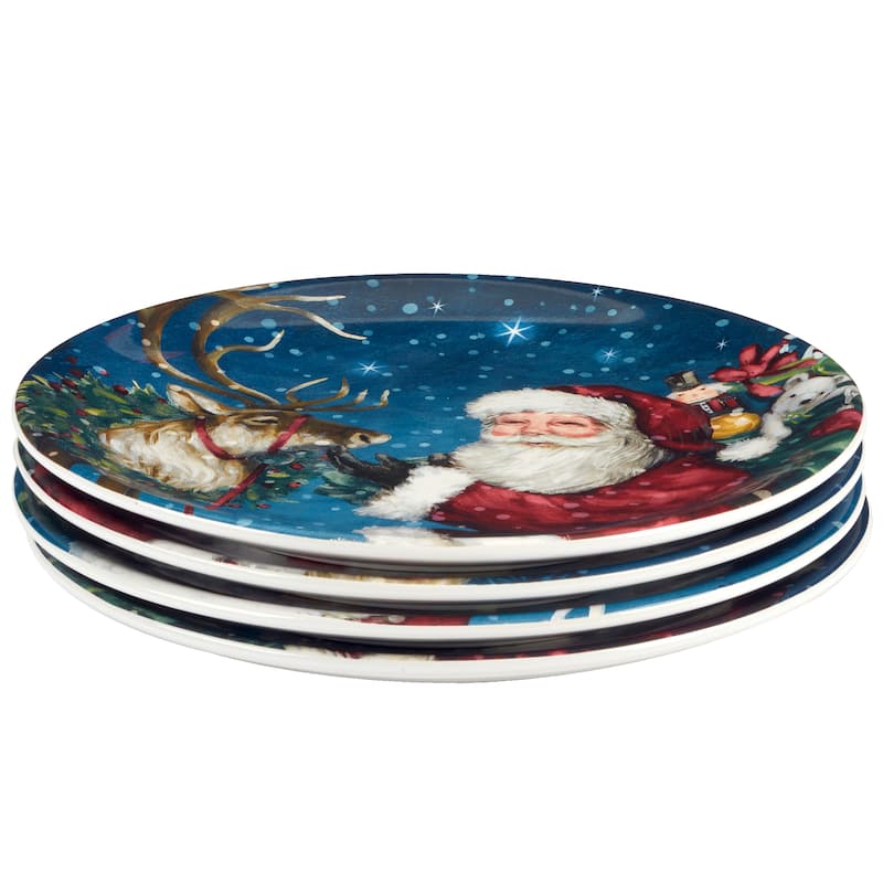 Certified International Santa's Secret 9" Salad/Dessert Plates, Set of 4 Assorted Designs - 9" Diameter x 1"