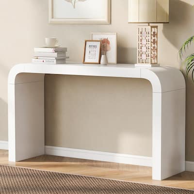 Acacia Veneer Entryway Table Sofa Table with 2 Legs, Minimalist Console Tables Curved Hallway Tables for Living Room