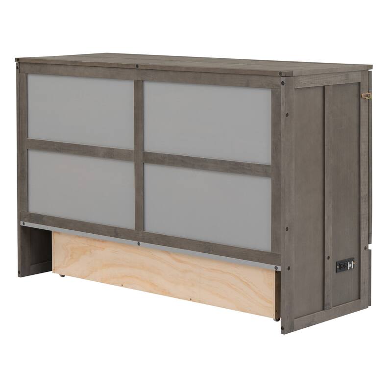 Queen Solid Pine Murphy Bed with Charging Station and Storage Drawer
