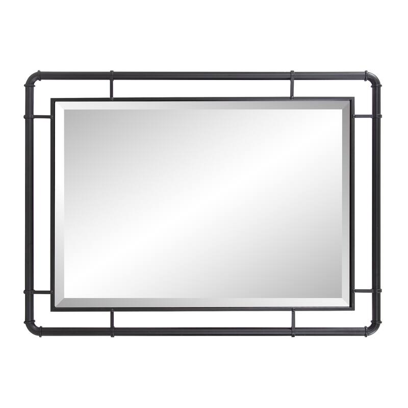 Allan Andrews Matte Black Vanity and Wall Mirror with Metal Pipe Inspired Frame - 40"H x 30"W